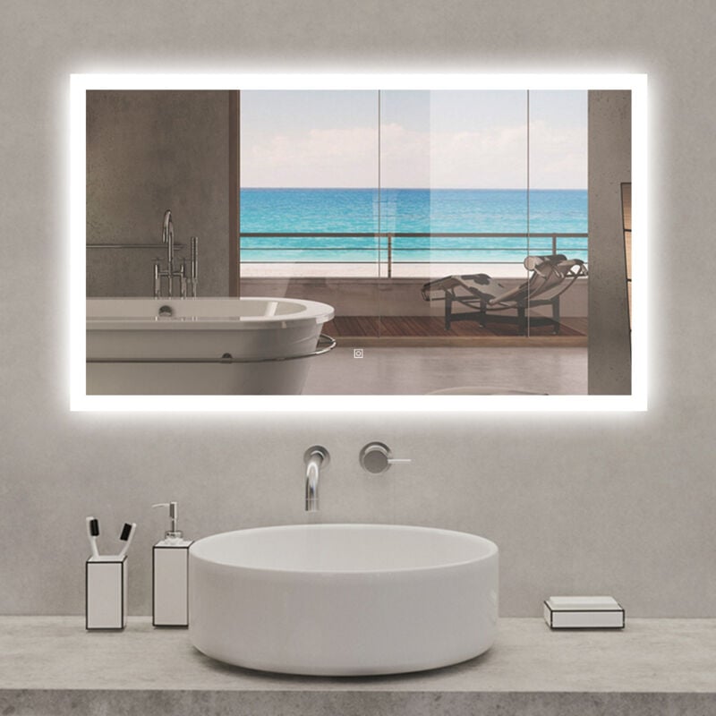 Miroir lumineux rectangulaire 90 x 70cm anti-buée +dimmable + mémoire, miroir de salle de bain - Acezanble