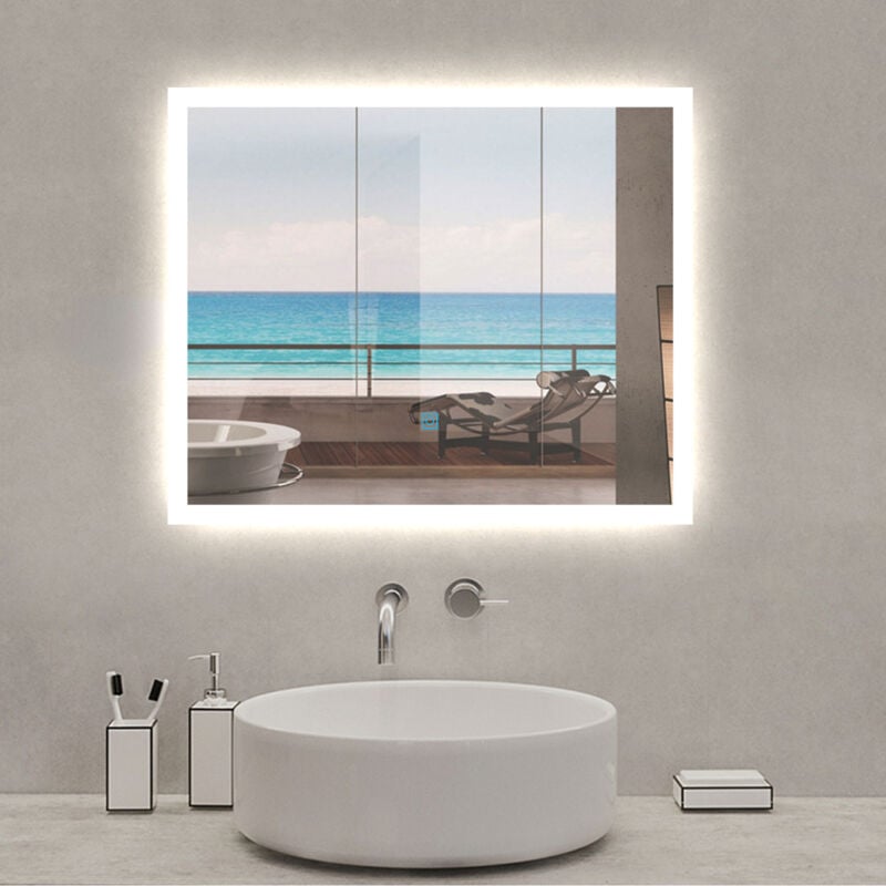 Miroir lumineux rectangulaire 80 x 60cm anti-buée +dimmable + mémoire, miroir de salle de bain - Acezanble