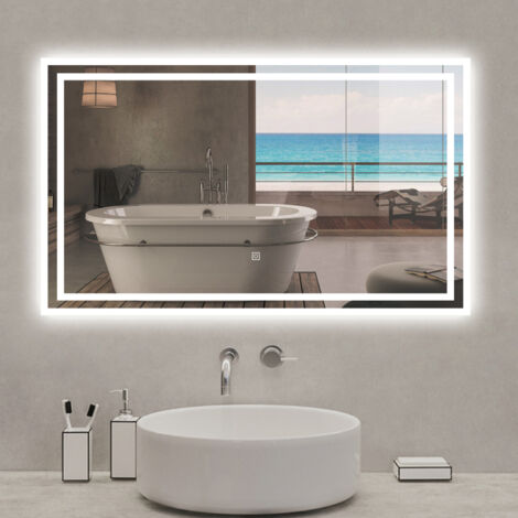 Acezanble Miroir lumineux rectangulaire 90 x 70cm anti-buée +dimmable + mémoire, miroir de salle de bain led