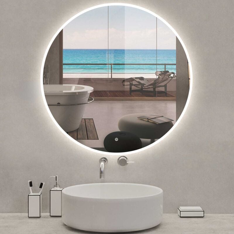 Acezanble - Miroir lumineux rond 120cm anti-buée +dimmable + mémoire, miroir de salle de bain led