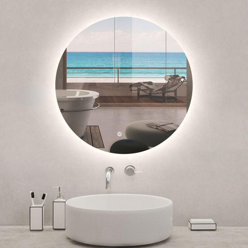 Miroir lumineux rond 80 x 80cm, dimmable + anti-buée + mémoire, miroir salle de bain led - Acezanble