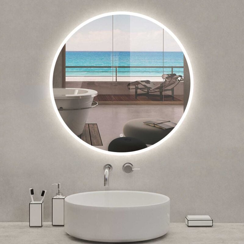 Miroir lumineux rond 70cm,3 couleurs + dimmable + anti-buée + mémoire, miroir salle de bain - Acezanble