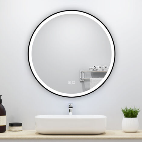 Acezanble miroir lumineux rond 60x60cm avec Anti-buée + 3 Couleurs + Dimmable, Mural Miroir salle de bain rond