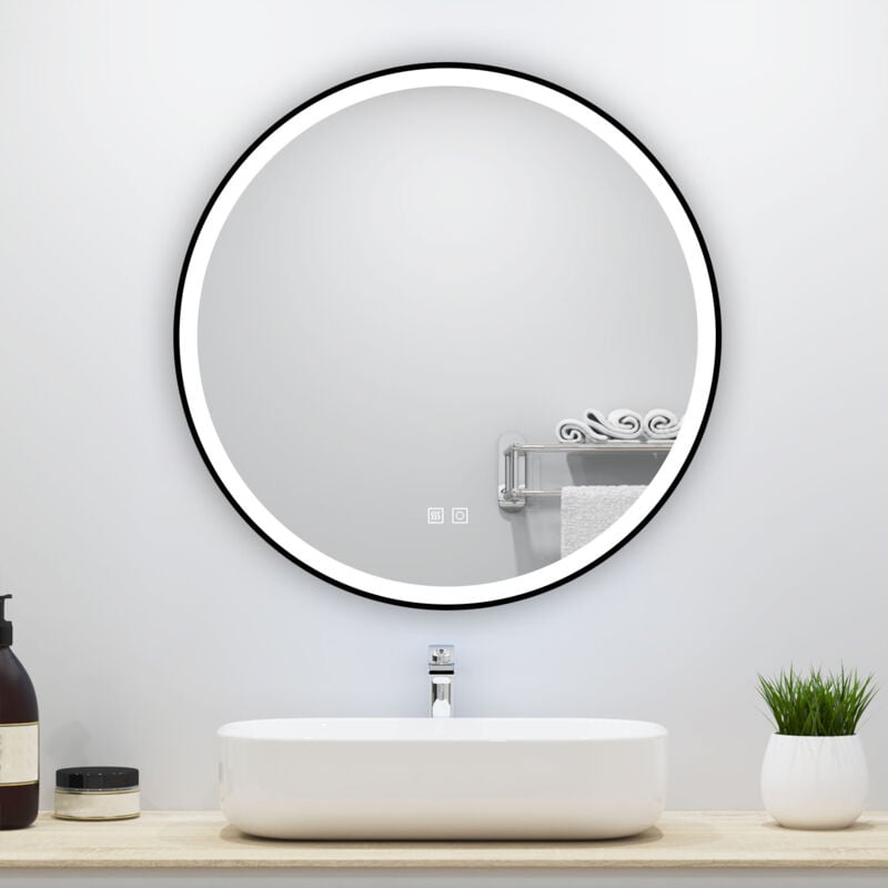 Acezanble - miroir lumineux rond 80x80cm avec Anti-buée + 3 Couleurs + Dimmable, Mural Miroir salle de bain rond