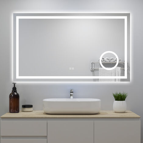 Acezanble – Miroir lumineux salle de bain 80 x 60 cm – Bluetooth – Dimmable – Anti-buée – Grossissant 3x – IP44 pour environnements humides