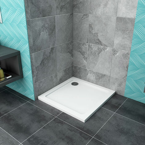 ACEZANBLE 760x760x30mm Slimline Square Shower Enclosure Stone Tray Free Waste