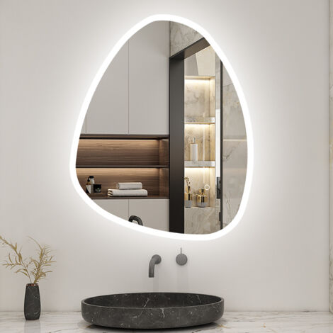 Acezanble Pebble LED Bathroom Mirror with 3 Colour Lights 55x80cm Illuminated Wall Mirror with Demister Memory Function Dimmable Touch Switch