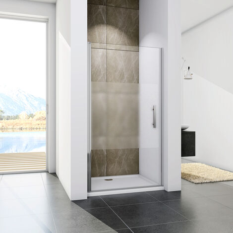 Acezanble Porte de douche pivotante 70x185cm, verre sablé au centre installer à gauche