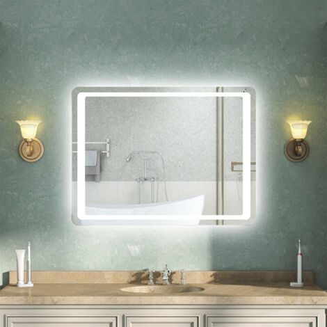 Acezanble Rectangle 90x65cm Bathroom Mirror with Anti-fog, Horizontal or Vertical LED Mirror, Infrared Sensor