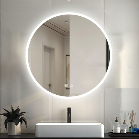 Acezanble Round Bathroom Mirror, 600mm Illuminated Makeup Mirror with Demister, Dimmable, Anti-fog, Touch Switch, IP44