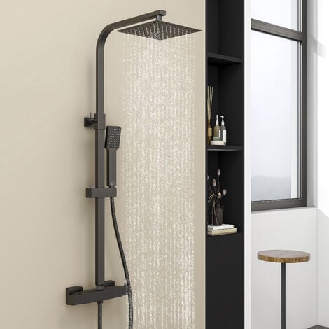 Acezanble Square Matte Black Thermostatic Exposed Mixer Shower With Rainfall Shower Set