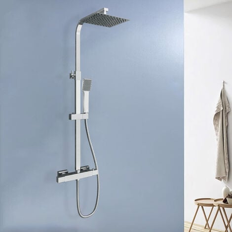 Acezanble Thermostatic mixer shower faucet square chrome cold touch  twin head silver