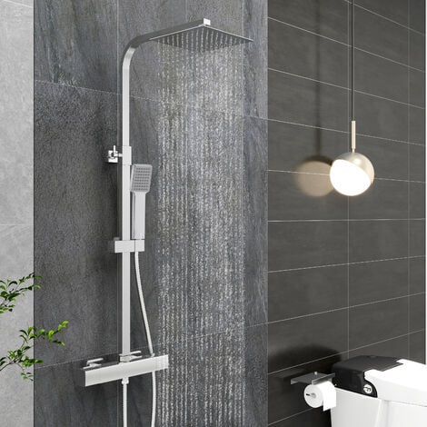 Acezanble Thermostatic Mixer Shower Set Chrome All Square Bar Exposed Valve Twin Head
