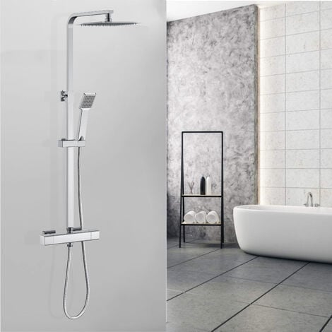 Acezanble Thermostatic Mixer Shower Set Square Cool Touch Chrome Twin Head