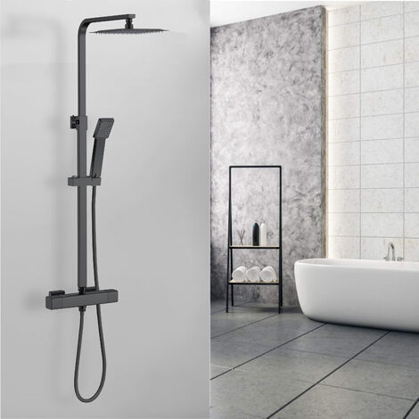 Acezanble Thermostatic Mixer Shower Square Cool Touch Matte Black Twin Head Set