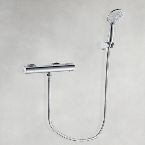 Acezanble Wall-mounted thermostatic shower bar set with 1 hand shower, shower rod, shower hose, thermostatic valve, chrome