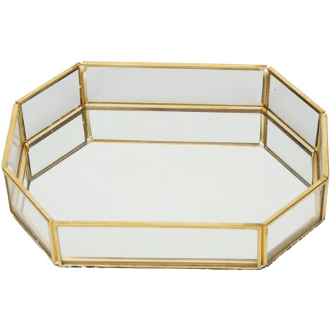 Achteckige Aufbewahrungsbox aus Flanell für Schmuck und Desserts, 20 x 14 x 4 cm, Mini-Korb in Gold mit geometrischer Form