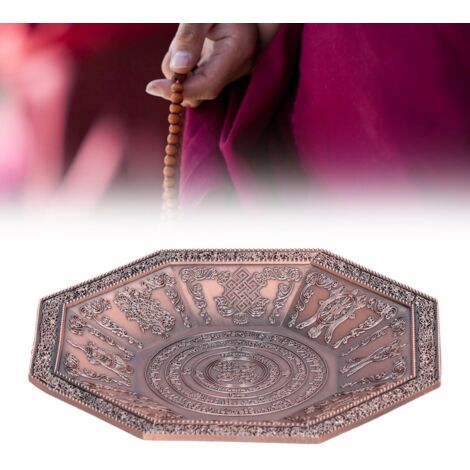 Achteckiger Aschenbecher aus einer Legierung, 12,6 cm, mit heiligen buddhistischen Schriften, 8 Glückssymbolen, rotem Tempelopfer, 120 g