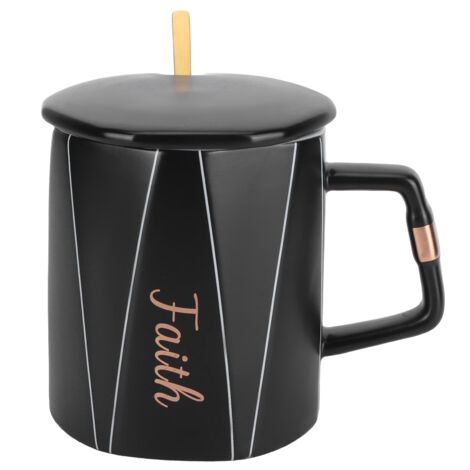 Achteckiger Keramikbecher mit Löffel und Deckel – ideal fürs Büro, Freunde oder Paare