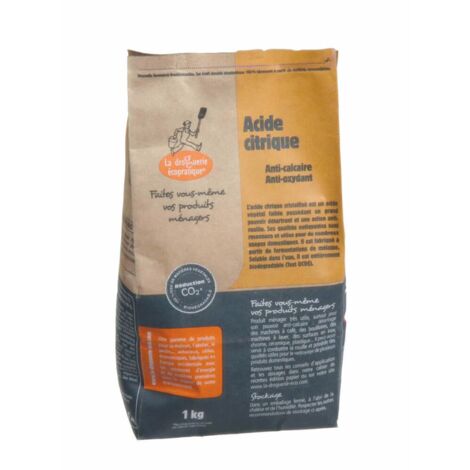 Acide citrique 1 kg – Anti-calcaire pour lave-linge, cafetière, bouilloire – Élimine la mousse sur surfaces extérieures – Sac en papier kraft – La Droguerie Écologique