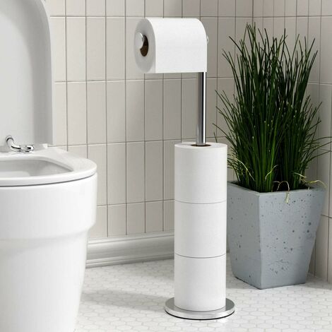 Relaxdays Porte papier-toilette sur pied réserve distributeur papier WC  HxlxP: 69 x 16,5 x 16,5 cm acier chromé, argenté