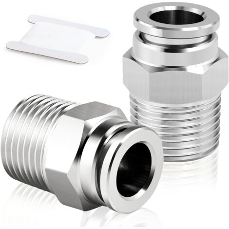 Acier inoxydable 304 Raccords mâles droits pour tubes de 8mm OD x 1/2 BSP PC8-04 (Paquet 2) - 10mm Tube 3/8