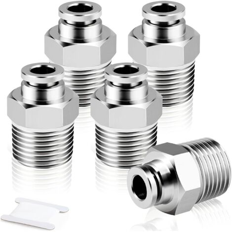 Acier inoxydable 304 Raccords mâles droits pour tubes de 8mm OD x 1/2 BSP PC8-04 (Paquet 2) - 6mm Tube 3/8