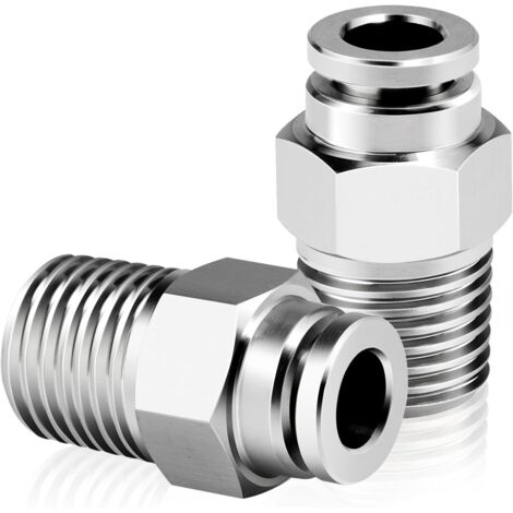 Acier inoxydable 304 Raccords mâles droits pour tubes de 8mm OD x 1/2 BSP PC8-04 (Paquet 2) - Tube 1/4