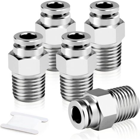 Acier inoxydable 304 Raccords mâles droits pour tubes de 8mm OD x 1/2 BSP PC8-04 (Paquet 2) - Tube 1/4