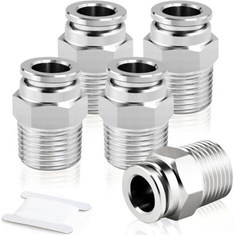 Acier inoxydable 304 Raccords mâles droits pour tubes de 8mm OD x 1/2 BSP PC8-04 (Paquet 2) - Tube 3/8