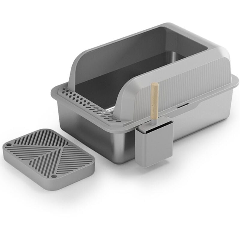 Acier inoxydable avec couvercle Bac à litière extra large pour grands chats Bac à litière xl en métal avec boîtier latéral à parois hautes,