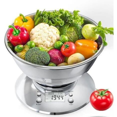 (Acier inoxydable) Balance de Cuisine Numérique Poids Grammes et Oz, Balance de cuisine numérique professionnelle en acier inoxydable avec bol