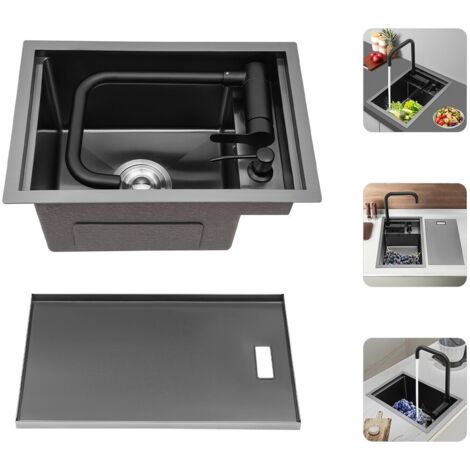 Acier inoxydable Evier de cuisine sous plan de travail Evier monobloc Avec robinet