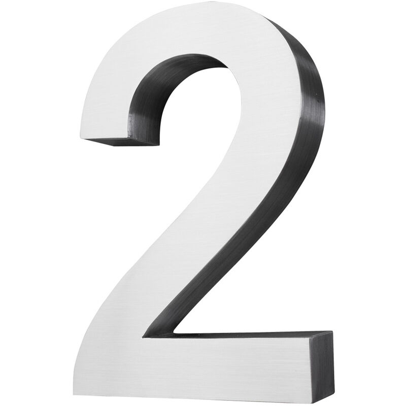 V2aox - Acier inoxydable Numéro de maison 20 cm Grand 2 Signe de numéro de maison Numéros de maison Signe Brossé 3D Arial
