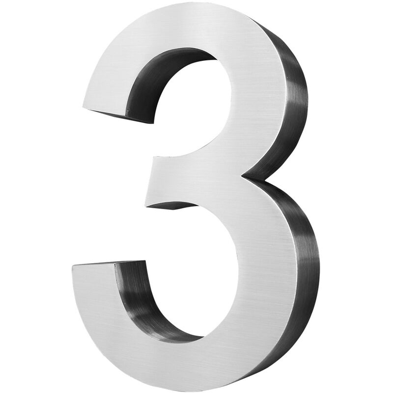 Acier inoxydable Numéro de maison 20 cm Grand 3 Signe de numéro de maison Numéros de maison Signe Brossé 3D Arial V2aox