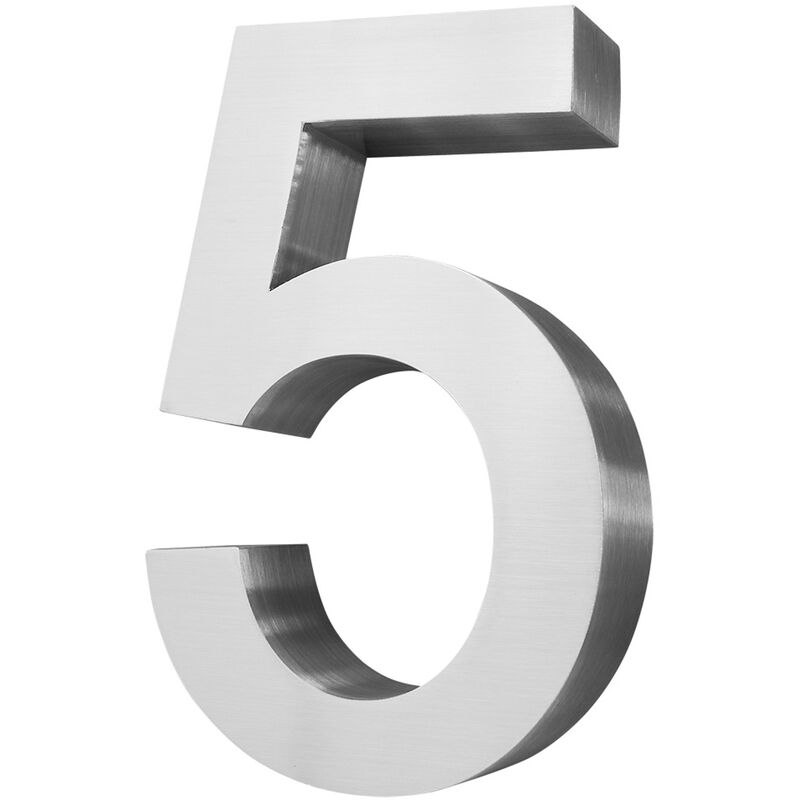 Acier inoxydable Numéro de maison 20 cm Grand 5 Signe de numéro de maison Numéros de maison Signe Brossé 3D Arial V2aox