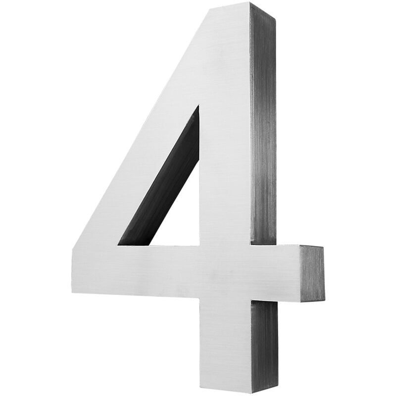 Acier inoxydable Numéro de maison 20 cm Grand 4 Signe de numéro de maison Numéros de maison Signe Brossé 3D Arial V2aox