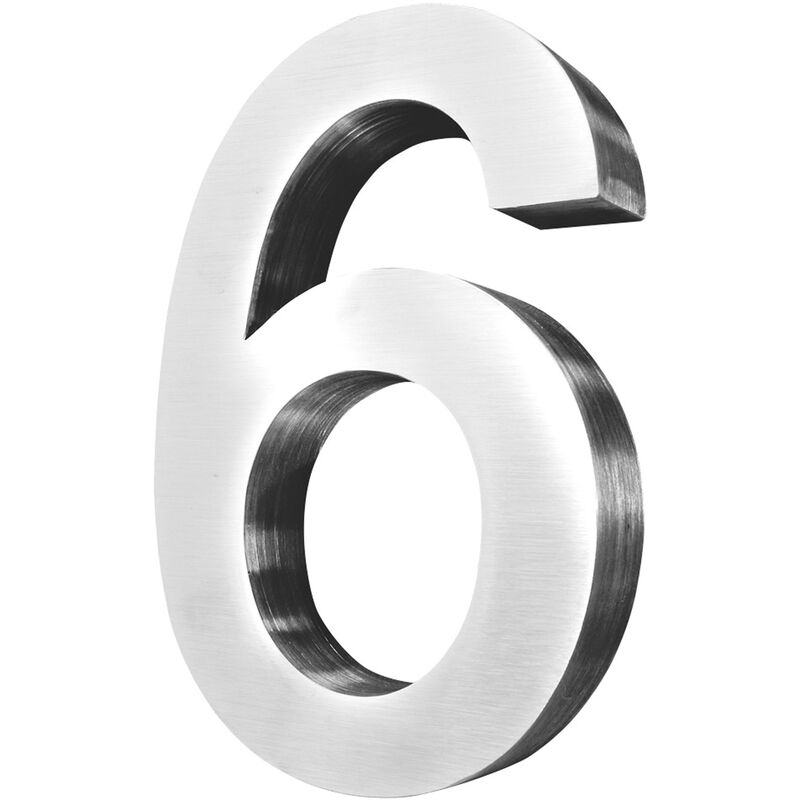 Acier inoxydable Numéro de maison 20 cm Grand 6 Signe de numéro de maison Numéros de maison Signe Brossé 3D Arial V2aox