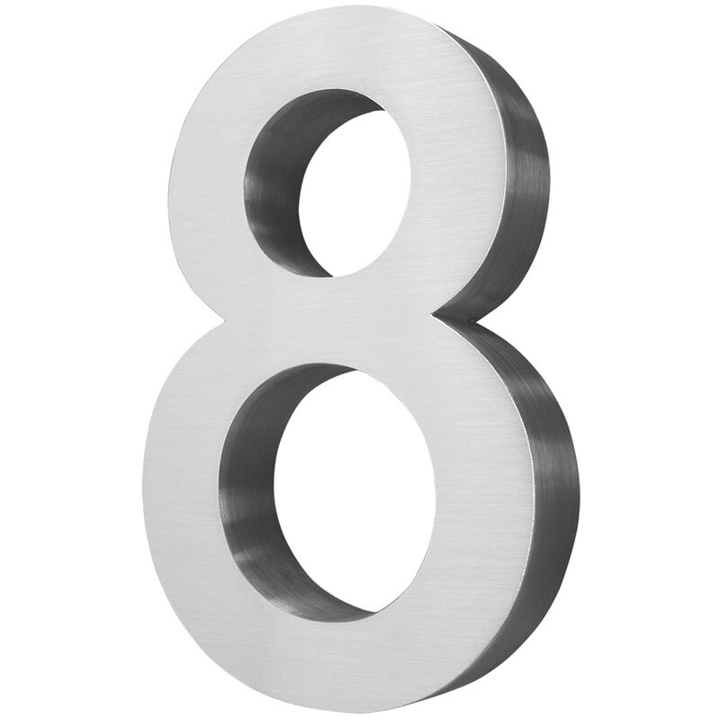 Acier inoxydable Numéro de maison 20 cm Grand 8 Signe de numéro de maison Numéros de maison Signe Brossé 3D Arial V2aox