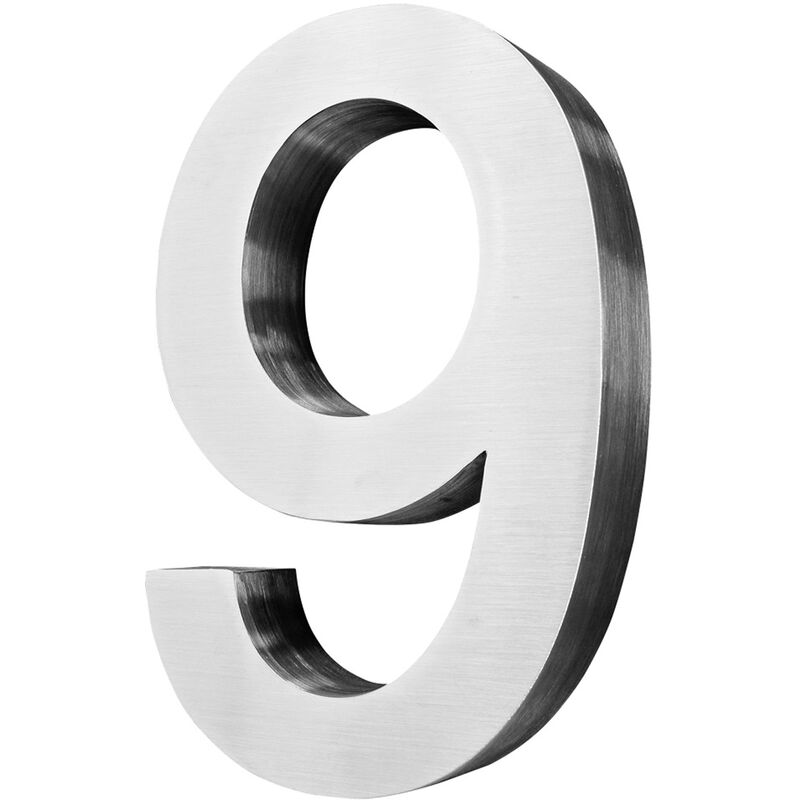 Acier inoxydable Numéro de maison 20 cm Grand 9 Signe de numéro de maison Numéros de maison Signe Brossé 3D Arial V2aox