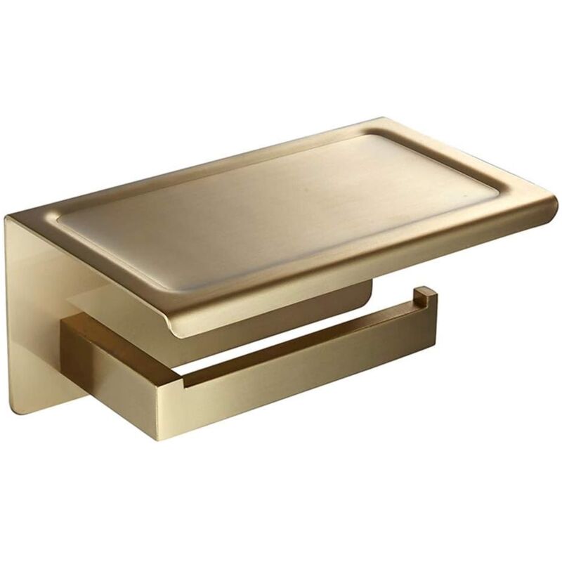 Porte-papier toilette Porte-Rouleau de Papier Hygiénique Mural Finition Dorée Brossée en Acier Inoxydable 180 x 115 x 80 mm