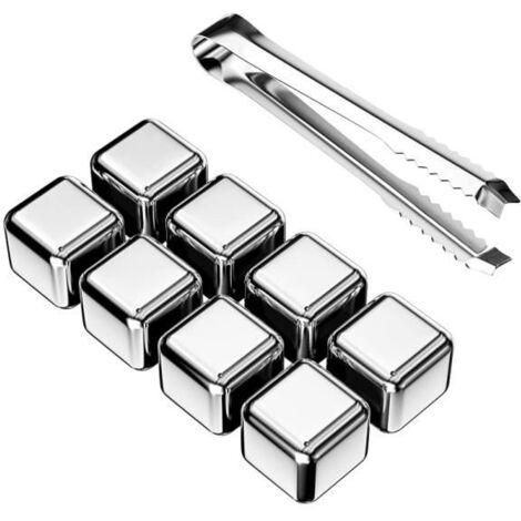 (Acier inoxydable)Glaçons congelés en acier inoxydable,Lot de 8 pierres à whisky + Clip, Qualité alimentaire Glaçons en acier inoxydable