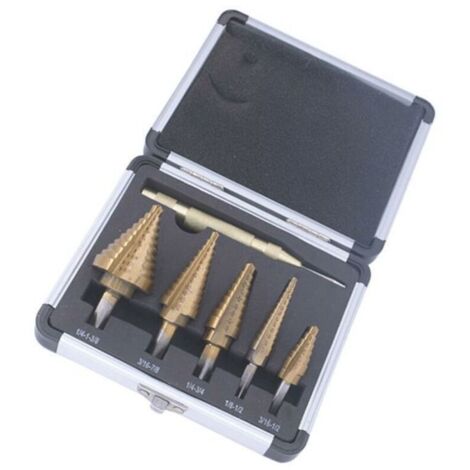 Acier rapide Perceuse pagode britannique Poignée triangulaire Ouvre-trou plaqué titane Ensemble de 6 pièces Ensemble de 6 pièces Boîte en aluminium de forets britanniques