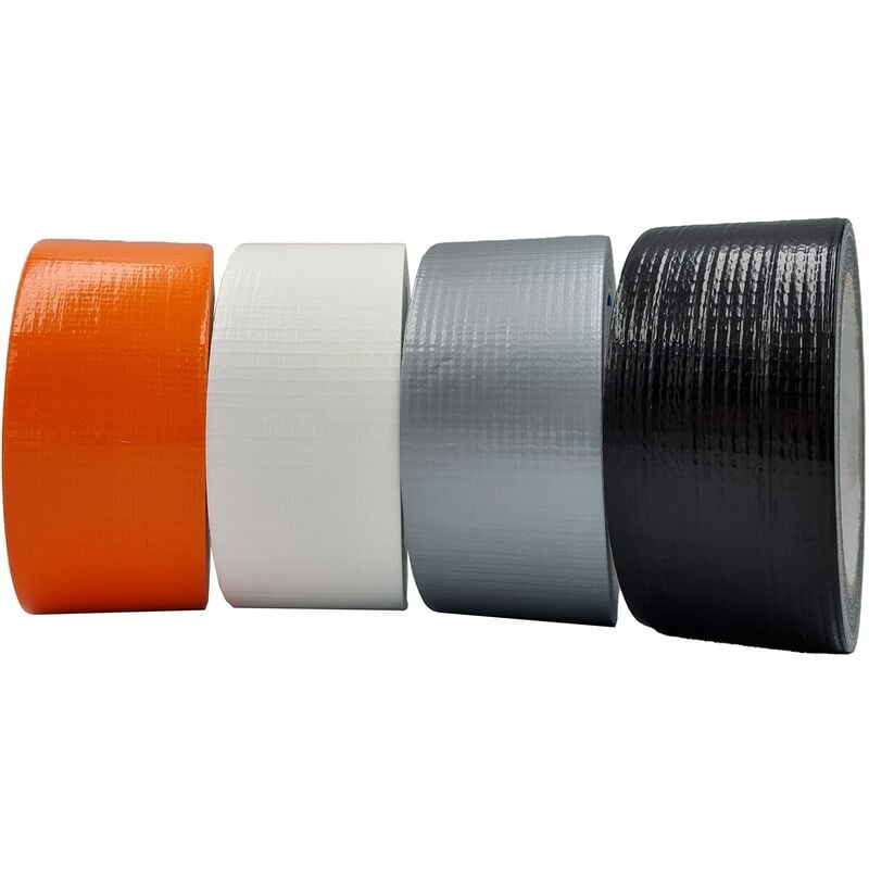 Image of Kit nastro americano colorato, un rotolo per ogni colore (nero, grigio, bianco, arancio), nastro adesivo telato forte, nastro americano telato,