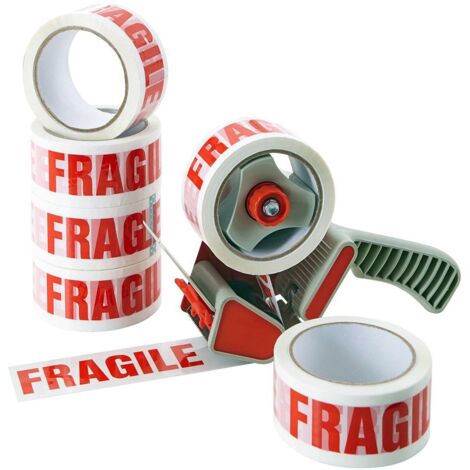 ACIT Nastro Adesivo con Scritta Fragile - confezione da 6 rotoli. Nastro da imballaggio per pacchi per scatoloni per trasloco. Adesione ottima su cartone e film estensibile, Dispenser non incluso