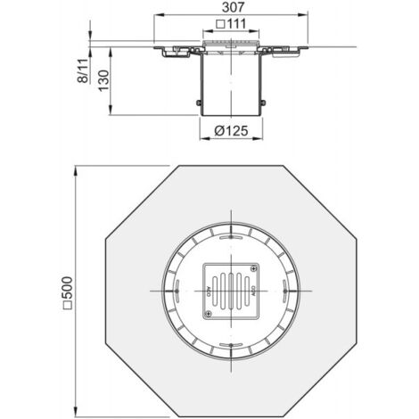 ACO Aufsatzstück AV-Selecta 110x110/ K3/ Kst./Rost V2A/ verschraubt, 5150.91.22