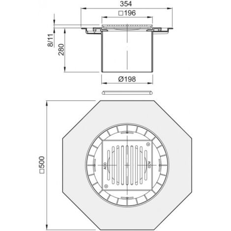 ACO Aufsatzstück AV-Selecta PP 196x196/ K3/ verlängert/Rost verschraubt, 5084.91.01