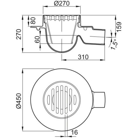 ACO Bodenablauf Guss DN100/1,5 Grad/M125/Abdichtring/Anstrich, 6190.05.00