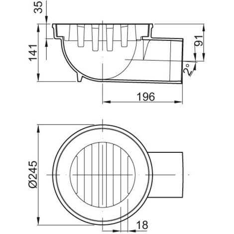 ACO Bodenablauf Guss DN100/ 1,5 Grad/M125/mit Rost / Anstrich, 6199.00.00