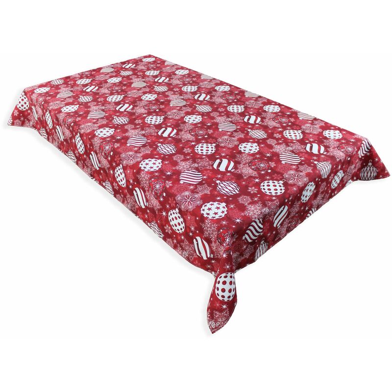 Acomoda Textil - Mantel de Navidad, Mantel Antimanchas Rectangular - Cuadrado, Lavable y Decorativo al Corte. 140 x 240 cm, Bolas Rojo